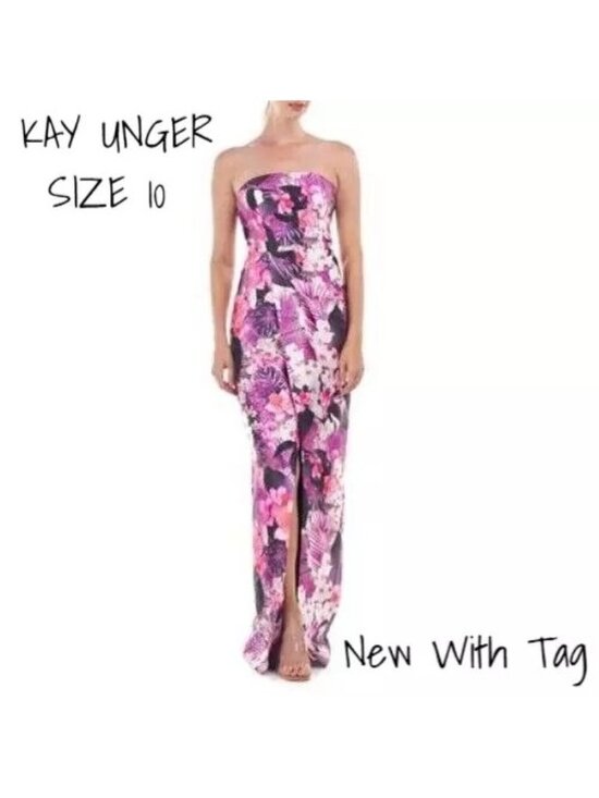 Kay Unger Dresses & Skirts - Kay Unger Lucienne Strapless Maxi Gown Magenta Floral Dress Size 10 New With Tag